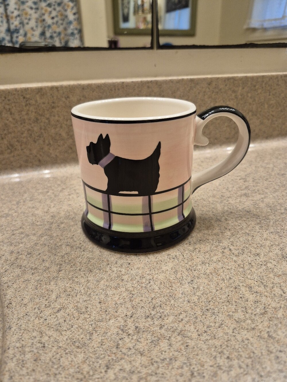 Hues N Brews Pink Scottie Dog Accent Mug with Plaid Base